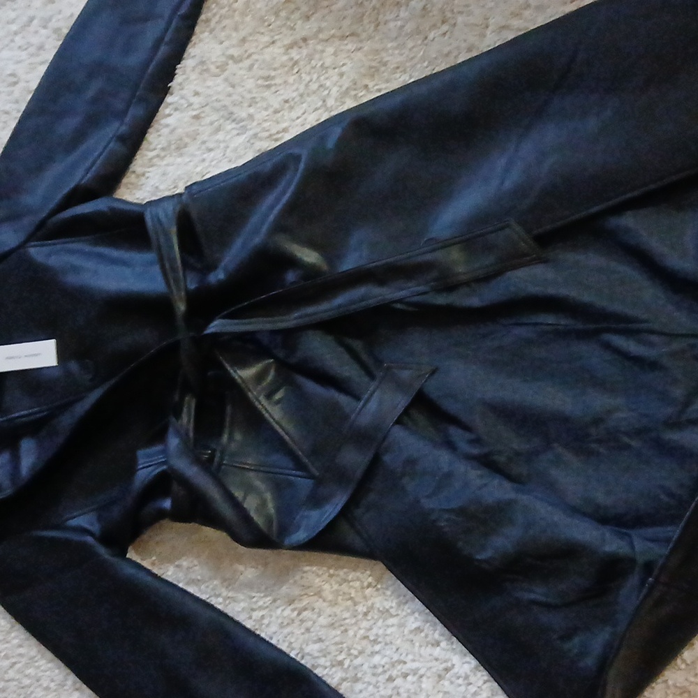 Rebecca Minkoff Sb Vegan Leather Coat W/belt - Picture 3 of 9
